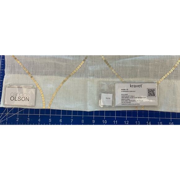 2 Candice Olson Fabric Samples Gold Silver Sequined Linen Blend Shimmering Ogee - Picture 4 of 5